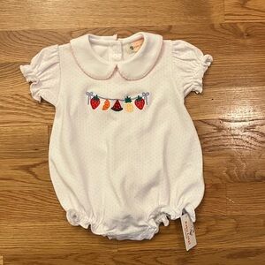 Baby Luigi White and pink polka dot Baby Bodysuit with Fruit Embroidery 6 mo